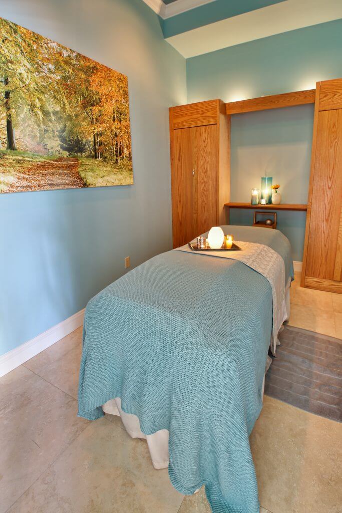 Massage treatment table prepped for clients at Balance Spa in Boca Raton
