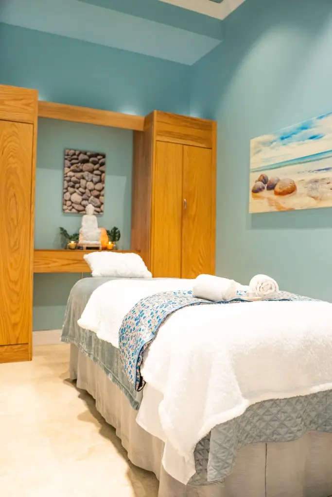 Serene massage treatment room at Balance Spa in Boca Raton, Florida